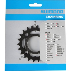 Shimano Chainring FC-M4000/M4050, 22 teeth, mit KS, 64 mm, gray