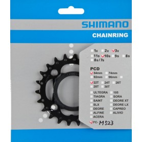 Shimano Chainring FC-MT500/FC-M523, 22 teeth, Chain guard, 64 mm ,black