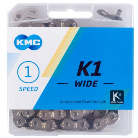 KMC Chain K1 WIDE 1/2x1/8 inch 100 Links black silver Box