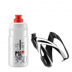 ELITE, Flasche + Flaschenhalter, KIT CEO, Flaschenhalter CEO schwarz glanz + JET Trinkflasche transparent mit rotem Logo, 350 ml