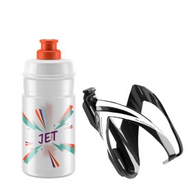 ELITE, Flasche + Flaschenhalter, KIT CEO, Flaschenhalter CEO schwarz glanz + JET Trinkflasche transparent mit orangem Logo, 350 