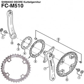 Shimano Teile Chainring 36 teeth, 4 arm Deore FC-M510 silver