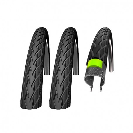 2x Schwalbe Fahrrad Reifen Marathon GreenGuard - 44-355 - 18 x 1.50 - Draht, Reflex schwarz-skin