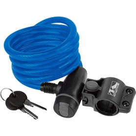 Bike Spiral Cable Lock blue 180 cm,Ø 10 mm clip on bracket