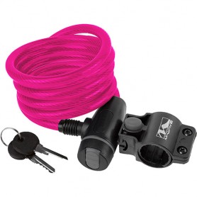 Bike Spiral Cable Lock pink 180 cm,Ø 10 mm clip on bracket
