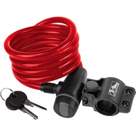 Bike Spiral Cable Lock red 180 cm,Ø 10 mm clip on bracket