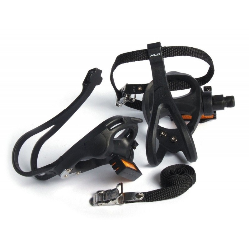XLC Road-Pedal PD-R01 einseitig, schwarz, mit Haken und Riemen | Fahrradpedale