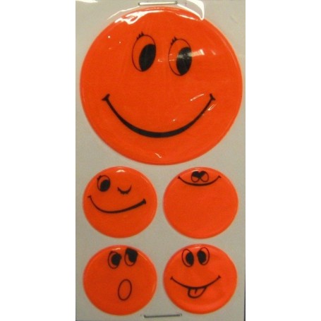 Reflective sticker set Smily self-adhesive orange, 1x Ø 5cm, 4x Ø 2,5cm