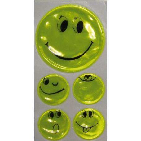 Reflective sticker set Smily self-adhesive yellow, 1 x Ø 5cm, 4 x Ø 2,5cm