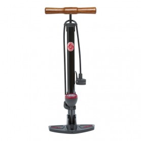 Foot pump Retro Pressure with wooden handle incl. pressure gauge black