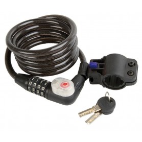 Spiral cable lock LED length 1800mm Ø 10mm with Clip-On bracket black